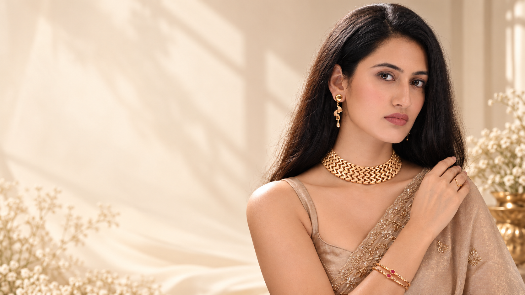 The Swag World Calendar 2027 featuring model wearing the Beonica Gold Choker statement jewellery look