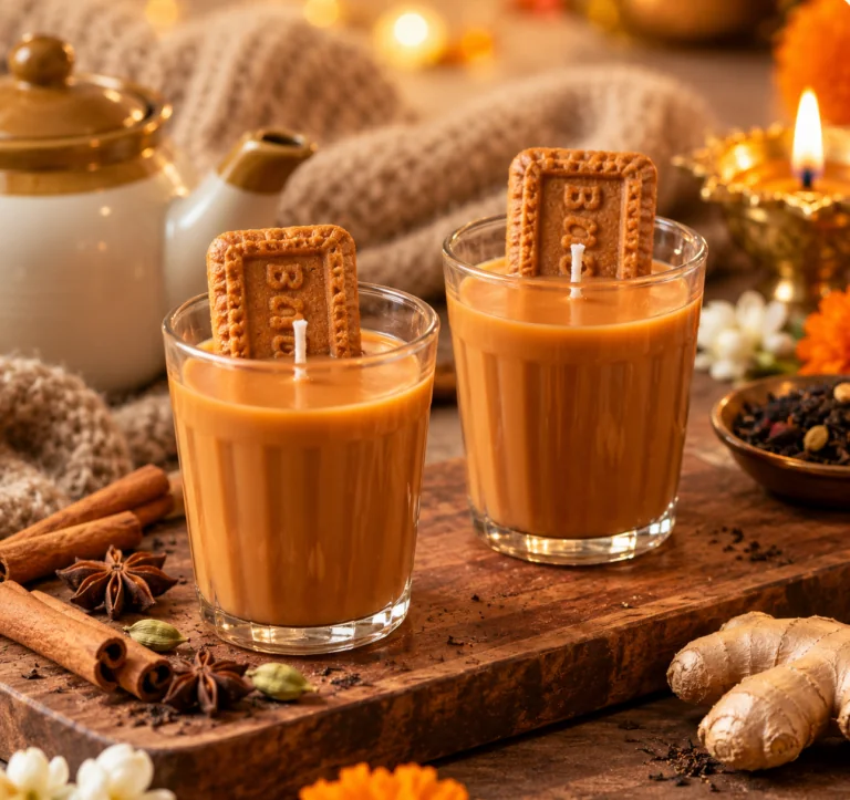 Chai Candle in Glass with Biscuit Wick Holder, 80g | The Swag World