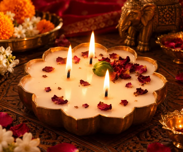 Lotus Rose Urli Candle, 4.5 Inch, 60g | The Swag World