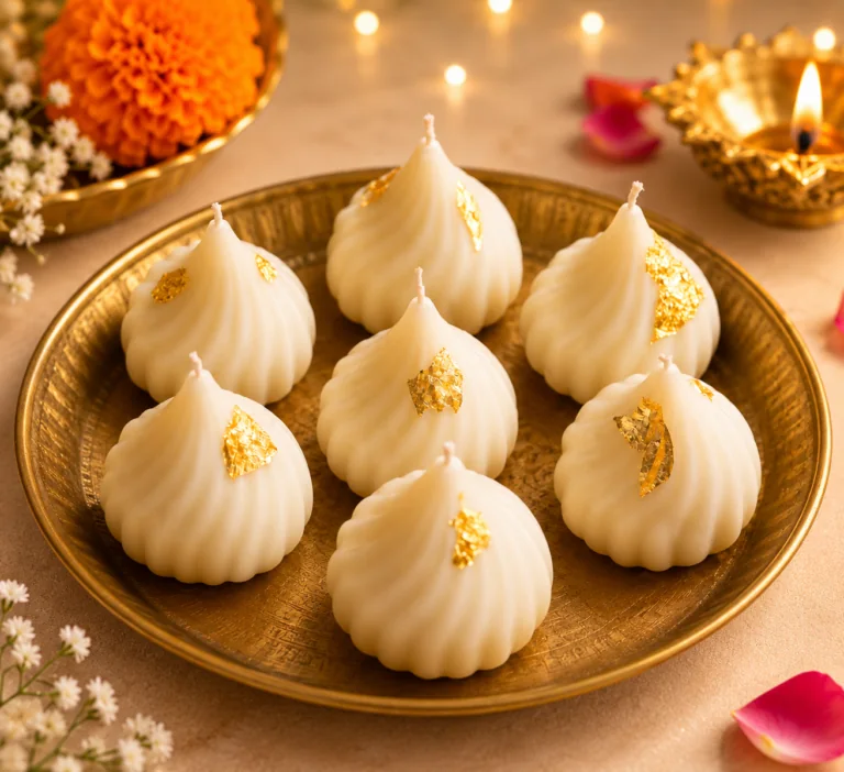 Modak Candle | Handcrafted Cardamom & Saffron Scented Mithai Candle, 25g | The Swag World