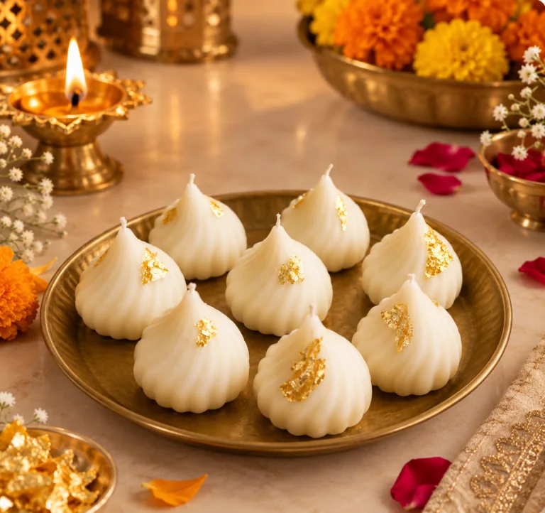 Modak Candle | Handcrafted Cardamom & Saffron Scented Mithai Candle, 25g | The Swag World - View 2