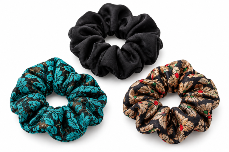 Scrunchies – Black Green Printed – Set of 3