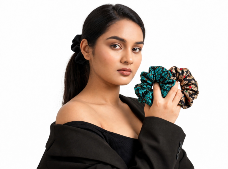 Scrunchies – Black Green Printed – Set of 3 - View 2