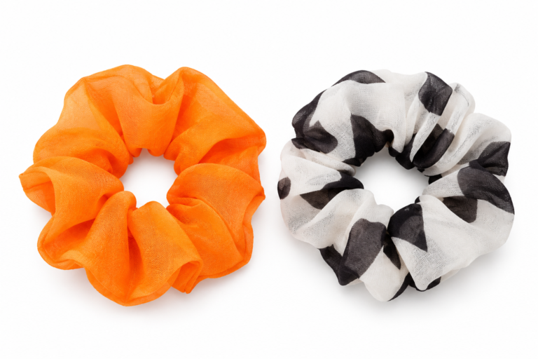 Scrunchies – Orange And White – Set of 2