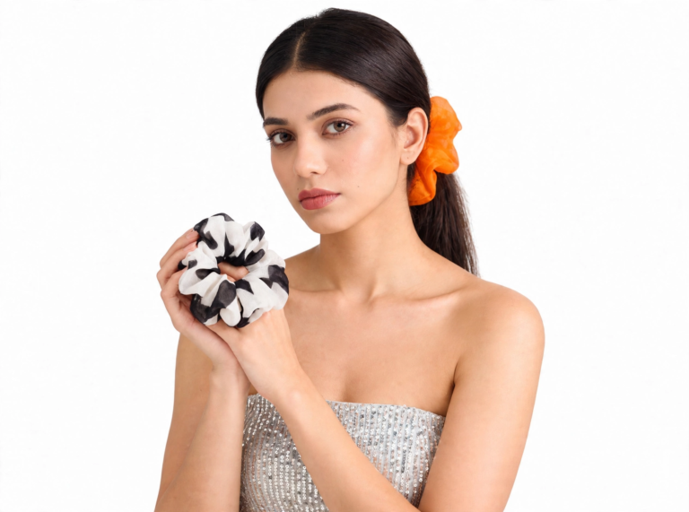 Scrunchies – Orange And White – Set of 2 - View 2