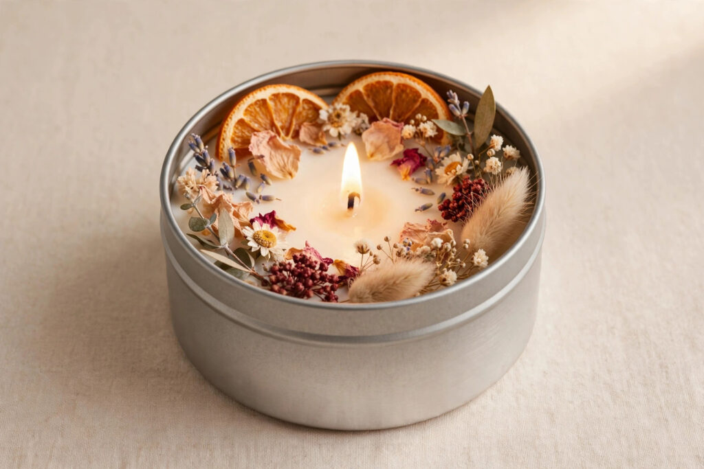 NICE DECORIUM Metal Festive Dried Floral Candle