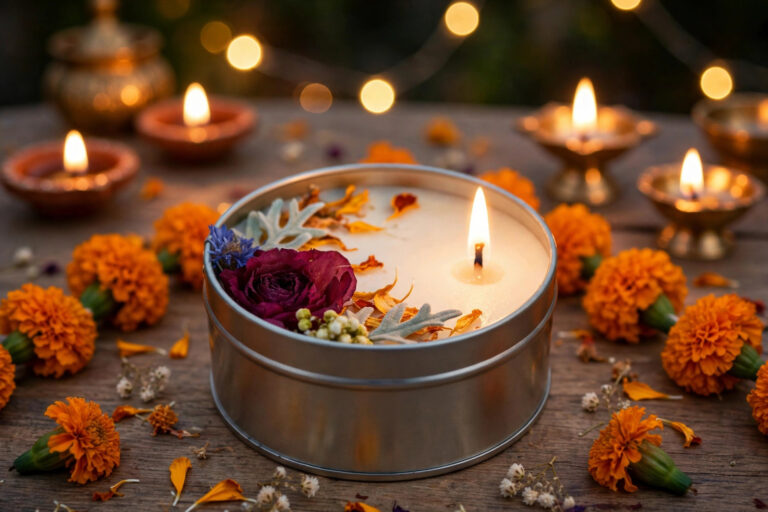 NICE DECORIUM Metal Festive Dried Floral Candle - View 2