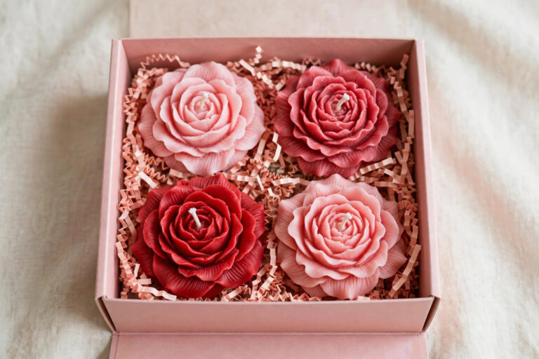 Handcrafted Rose Flower Scented Candle Gift Box (Set of 4)