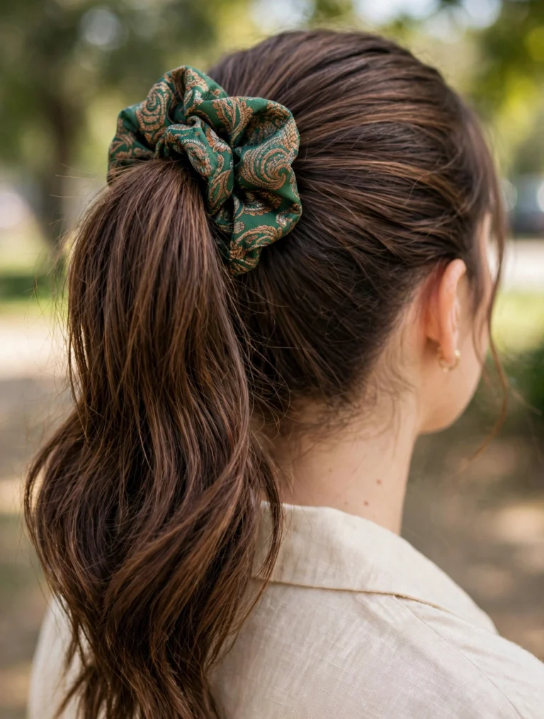 Green Brocade Scrunchie - View 2