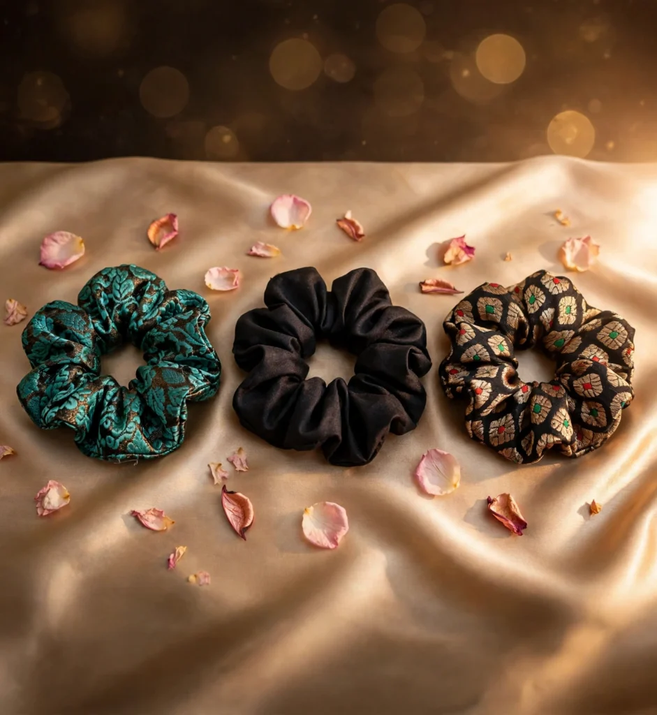 Scrunchies – Black Green Printed – Set of 3