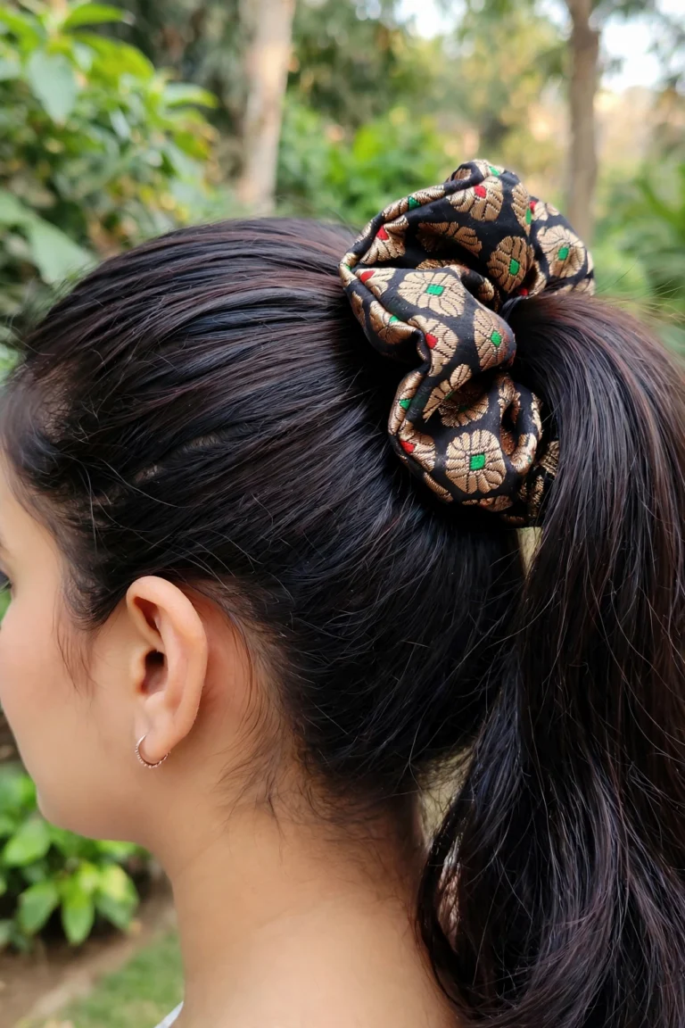 Scrunchies – Black Green Printed – Set of 3 - View 2