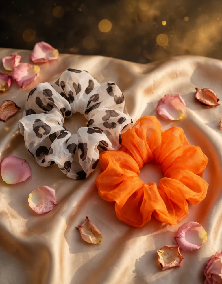 Scrunchies – Orange And White – Set of 2