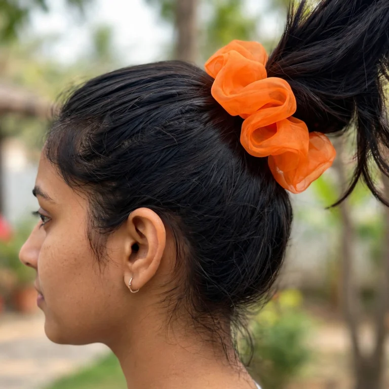 Scrunchies – Orange And White – Set of 2 - View 2
